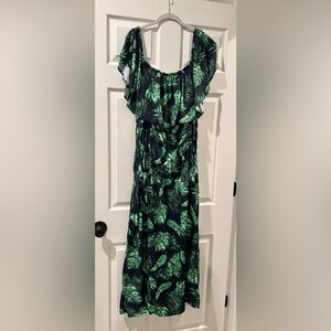 Tropical Leaf Print Wrap Dress